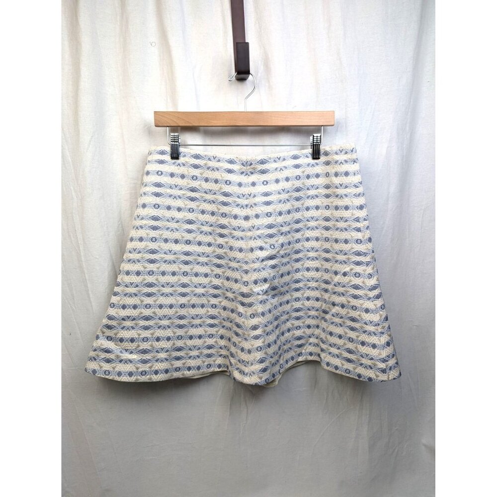 J.Crew Women's Full Flare Blue Gold Metallic Jacquard Party Mini Skirt Sz 12